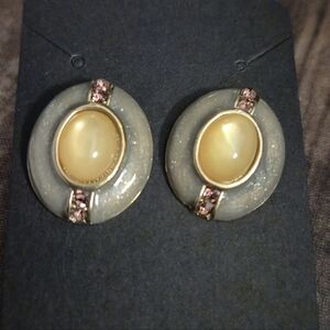 Chico's Gold and Gray Earrings with Pink Accents